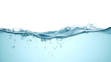 Blue Water Surface with Ripples and Bubbles on White Background