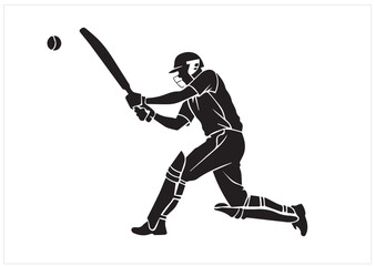 Male cricket player silhouette black color isolated on white background Vector illustration