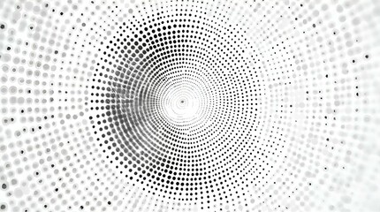 Abstract Digital Art Tunnel of Dots - Black and White Perspective Background Texture Pattern - Modern Style Dot Matrix Design Optical Illusion Radial Circular Geometric Pattern