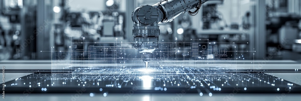 Poster industrial robotic arm with virtual interface and data