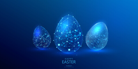 easter wireframe eggs, ai technology background, future holiday card, set vector