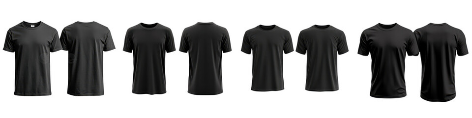 This image showcases a diverse selection of black t shirts highlighting different designs silhouettes and sleeve lengths to demonstrate the versatility of this classic garment