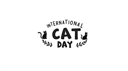 International Cat Day Black and White Stylized Cat Logo Illustration