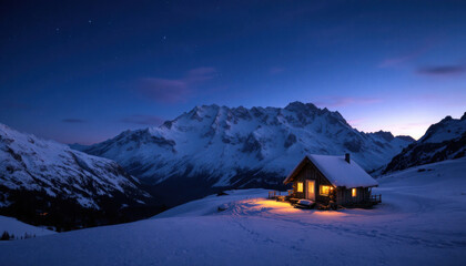 Secluded Mountain Cabin at Night