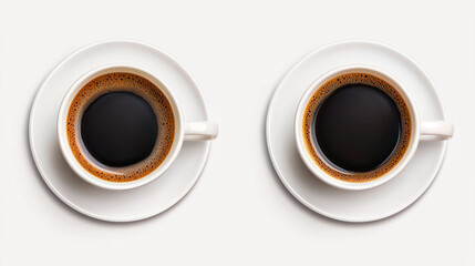 Freshly brewed strong black coffee in white cups on saucers, perfect for cozy morning