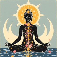 Yoga Woman Meditating in Lotus Pose for Fitness, Health, and Relaxation

