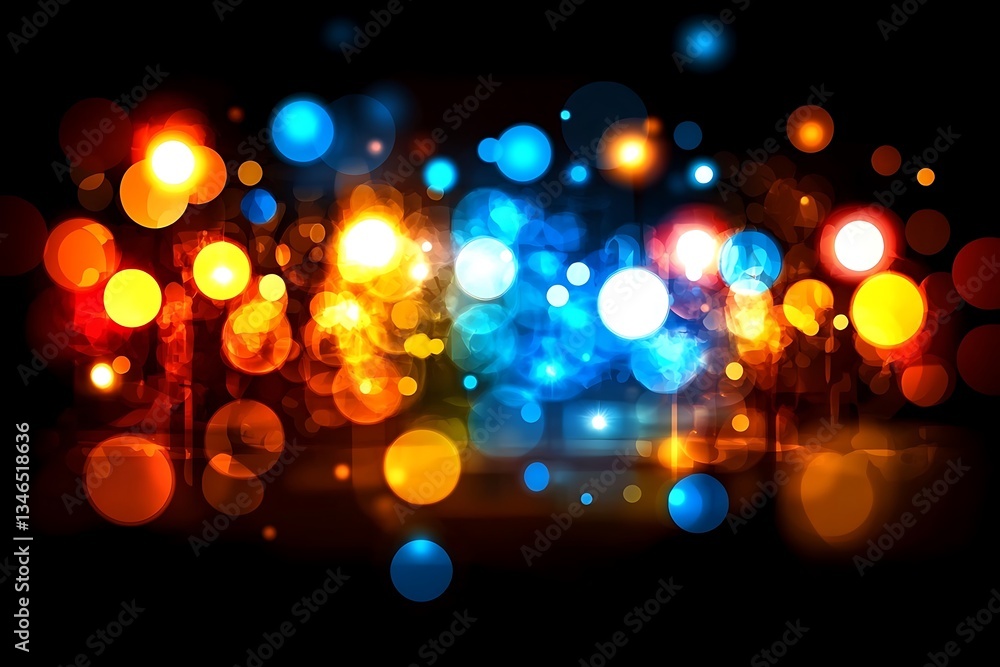 Poster vibrant bokeh lights cascade, creating a mesmerizing spectacle of contrasting hues against a dark ex