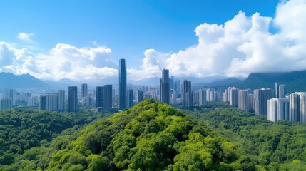 Obraz premium Lush green hilltop nestled amidst a vibrant city skyline