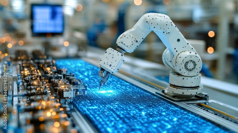 Poster robotic arm assembling circuit board with precision