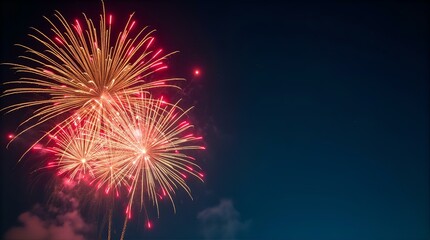 Stunning Red and Gold Fireworks Bursting in Deep Blue Night Sky