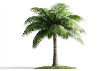 Obraz premium Isolated palm tree with tall trunk and wide fronds against a white background for graphic designs nature photography and environmental concepts