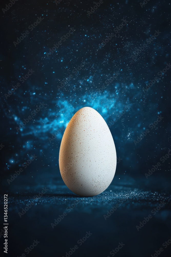 Poster egg floating in a dark void, pulsating with mysterious energy