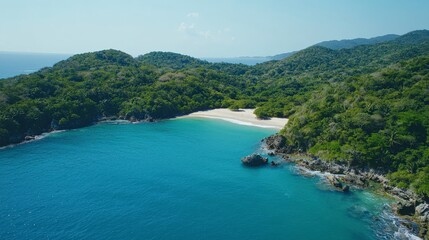 Obraz premium Tranquil beach escape hidden cove aerial view tropical paradise nature's serenity