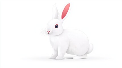 A cute, illustrated white rabbit with pink ears, sitting in a relaxed pose against a plain background.