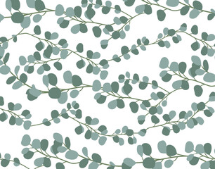 Seamless vector eucalyptus pattern. Branches and leaves of eucalyptus. Abstract seamless pattern on a white background. Vector background for wedding invitations, wallpapers, and covers.