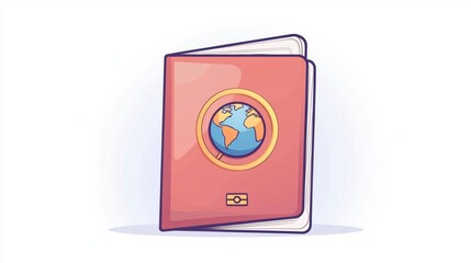 Illustration of a passport featuring a globe emblem, symbolizing travel and exploration.