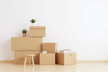 pile of cardboard boxes sitting on top of a table