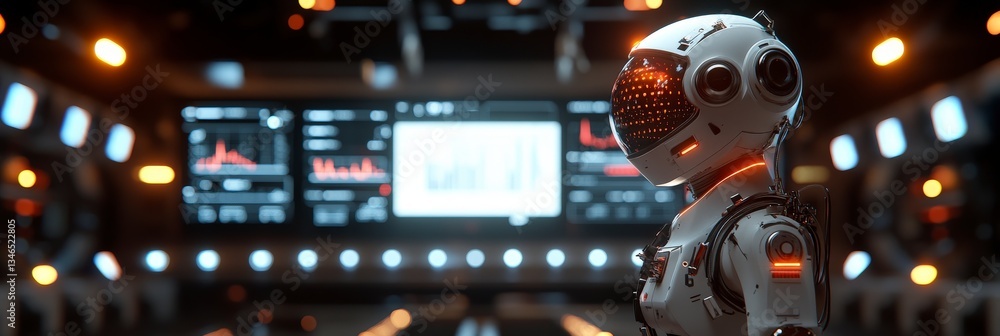 Poster futuristic robot with digital interface background