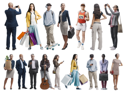 Diverse people standing and waiting