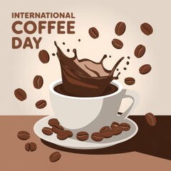 Obraz premium International Coffee Day Coffee Splash Illustration