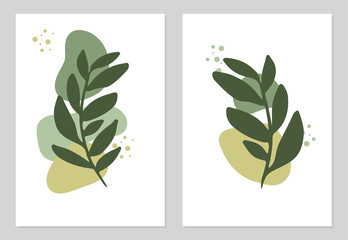 Vector illustration in bohemian style: abstract green botanical garden. Green Botanical Garden for Wall decoration