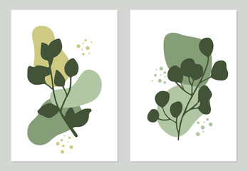 Vector illustration in bohemian style: abstract green botanical garden. Green Botanical Garden for Wall decoration