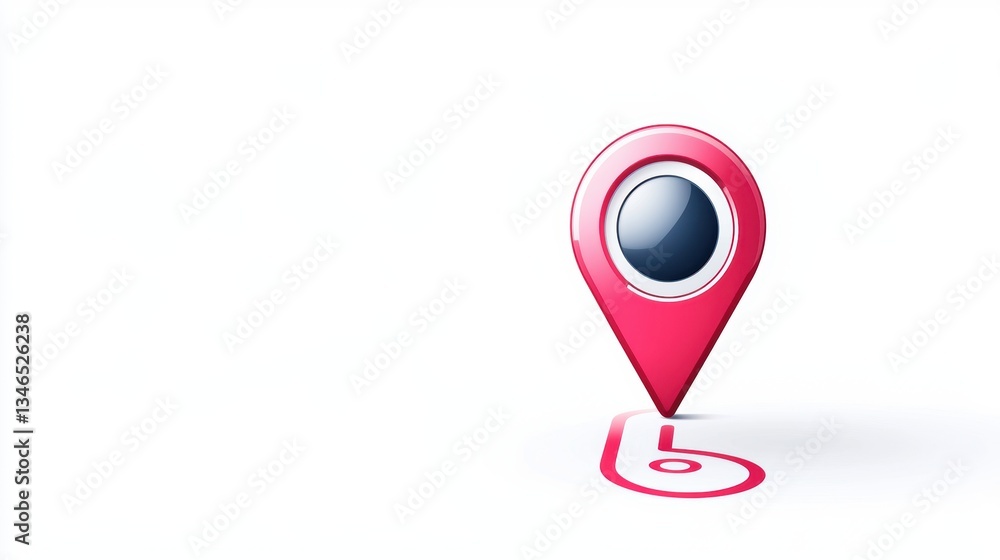Poster a stylized pink map pin with a circular lens, symbolizing location tracking or navigation, set again