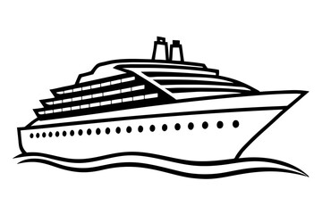 cruise ship line art silhouette vector illustration