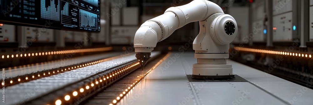 Aufkleber robotic arm performs precision work on assembly line