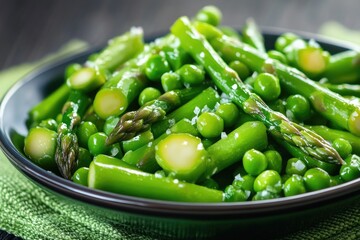Salad featuring fresh green asparagus combined with sweet peas for a delightful dish.