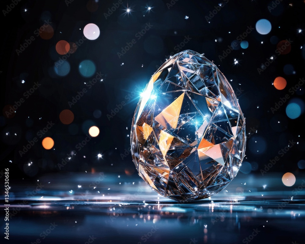 Poster egg-shaped gemstone with an intricate crystal pattern inside