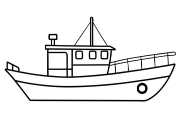 fishing boat line art silhouette vector illustration