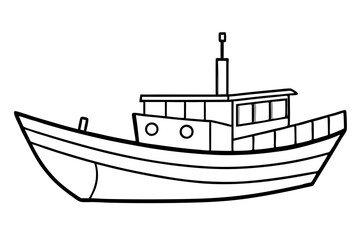 Obraz premium fishing boat line art silhouette vector illustration