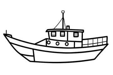 fishing boat line art silhouette vector illustration