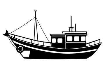fishing boat line art silhouette vector illustration