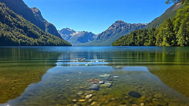 Serene Lake Te Anau: Reflecting Mountains and Forest in Fiordland National Park, New Zealand