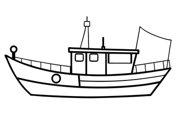 fishing boat line art silhouette vector illustration