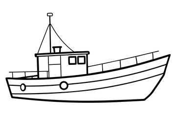 fishing boat line art silhouette vector illustration