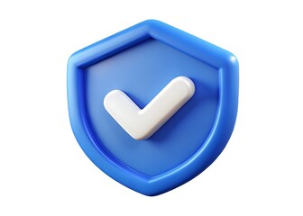 A vibrant blue shield proudly displays a crisp white checkmark, symbolizing security and approval with a clean, three-dimensional design.