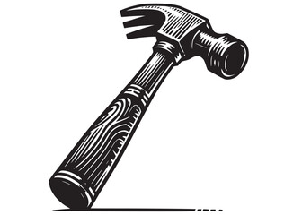 silhouette hammer logo vector design, hammer logo icon silhouette, hammer silhouette, hand gripping a hammer vector silhouette, black and white hammer tool logo icon on white background	
