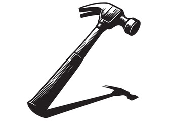 silhouette hammer logo vector design, hammer logo icon silhouette, hammer silhouette, hand gripping a hammer vector silhouette, black and white hammer tool logo icon on white background	
