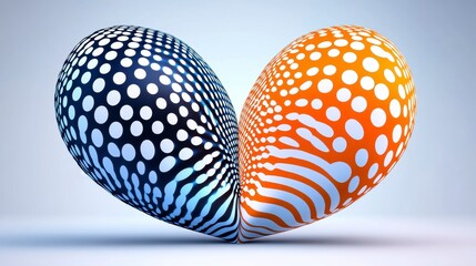 Abstract Heart Shaped Spheres with Polka Dot and Striped Patterns
