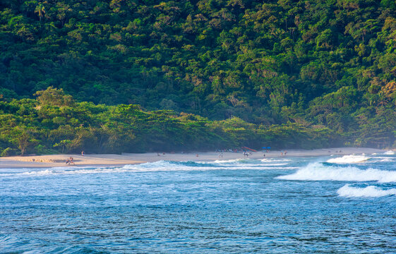 Beach where the sea, the mountains and the tropical forest meet in Bertiga, northern coast of Sao Paulo