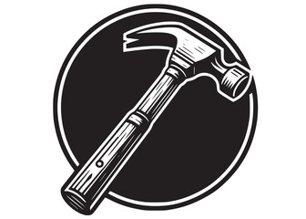 silhouette hammer logo vector design, hammer logo icon silhouette, hammer silhouette, hand gripping a hammer vector silhouette, black and white hammer tool logo icon on white background	
