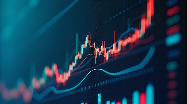 Financial Stock Market Candlestick Line Charts Trading Analysis Digital Screen