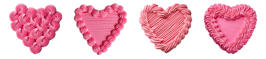 Pink heart shaped cake isolated on transparent background PNG set