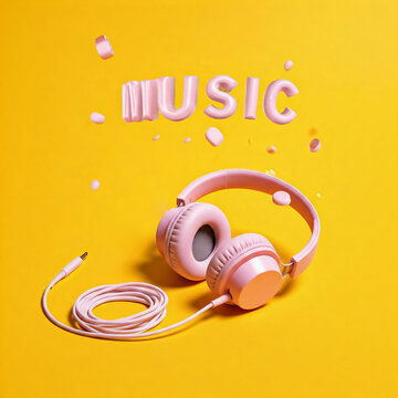 headphones and microphone on a yellow background minimalist studio