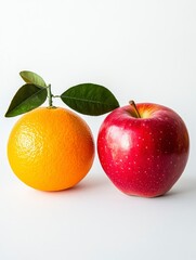 Fresh Orange and Red Apple Still Life on White Background