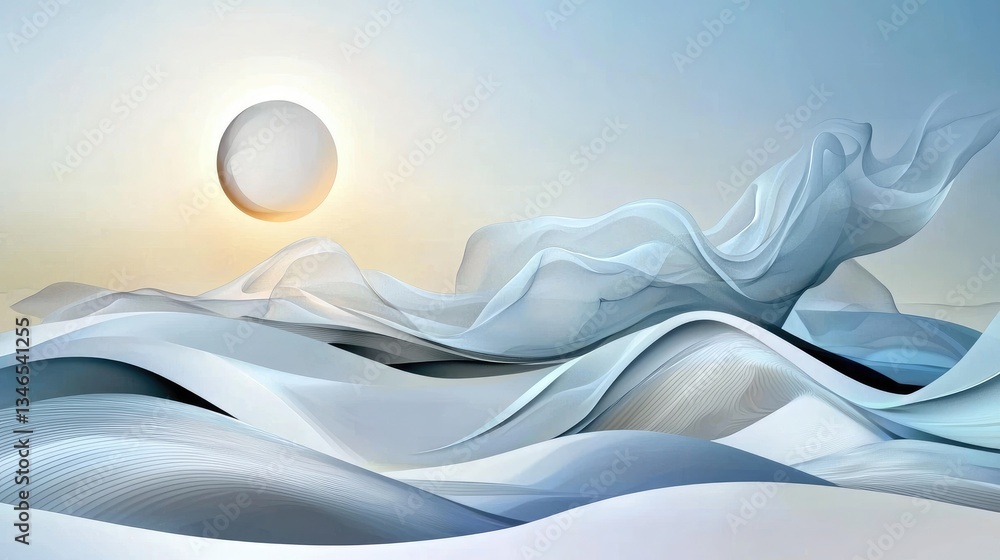 Poster delicate gray and white abstract waves creating a soft, dreamy effect, ideal for elegant composition