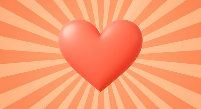 A vibrant coral heart glows against a sunburst background creating a joyful optimistic mood perfect for Valentine's Day or celebratory designs